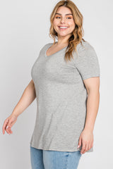 Heather Grey V-Neck Short Sleeve Plus Top