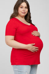 Red V-Neck Short Sleeve Maternity Plus Top