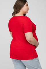 Red V-Neck Short Sleeve Maternity Plus Top