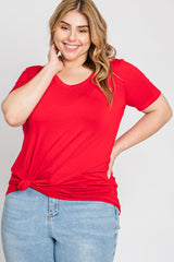 Red V-Neck Short Sleeve Maternity Plus Top