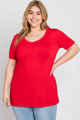 Red V-Neck Short Sleeve Plus Top