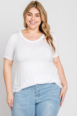 White V-Neck Short Sleeve Plus Top