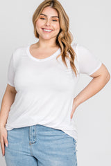 White V-Neck Short Sleeve Plus Top