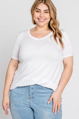 White V-Neck Short Sleeve Plus Top