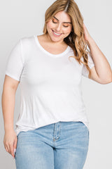 White V-Neck Short Sleeve Plus Top