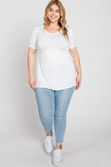 White V-Neck Short Sleeve Plus Top