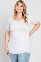 White V-Neck Short Sleeve Plus Top