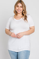 White V-Neck Short Sleeve Plus Top