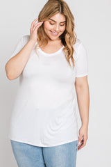 White V-Neck Short Sleeve Plus Top