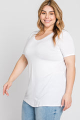 White V-Neck Short Sleeve Plus Top