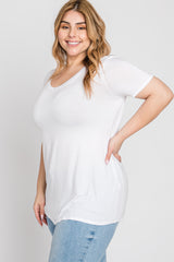 White V-Neck Short Sleeve Plus Top