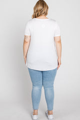 White V-Neck Short Sleeve Plus Top