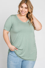 Mint Green V-Neck Short Sleeve Plus Top