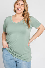 Mint Green V-Neck Short Sleeve Plus Top