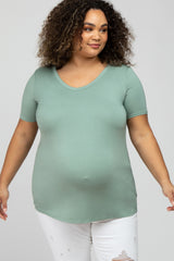 Mint Green V-Neck Short Sleeve Maternity Plus Top