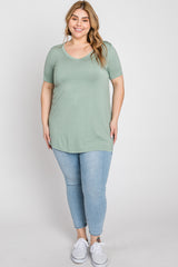 Mint Green V-Neck Short Sleeve Plus Top