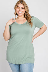 Mint Green V-Neck Short Sleeve Plus Top