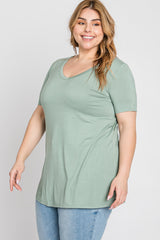 Mint Green V-Neck Short Sleeve Plus Top