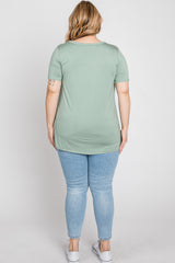 Mint Green V-Neck Short Sleeve Plus Top