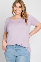 Lavender V-Neck Short Sleeve Plus Top