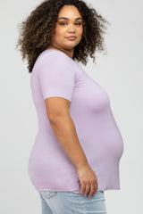 Lavender V-Neck Short Sleeve Maternity Plus Top