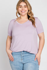 Lavender V-Neck Short Sleeve Maternity Plus Top