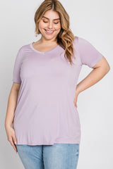 Lavender V-Neck Short Sleeve Plus Top