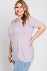 Lavender V-Neck Short Sleeve Plus Top