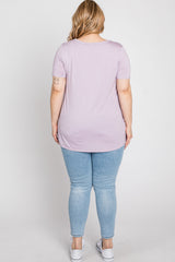 Lavender V-Neck Short Sleeve Plus Top