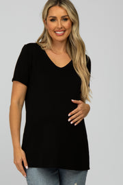 Black V-Neck Short Sleeve Maternity Top