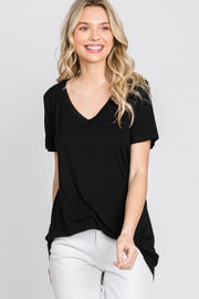 Black V-Neck Short Sleeve Top