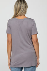 Grey V-Neck Short Sleeve Maternity Top