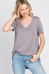 Grey V-Neck Short Sleeve Maternity Top