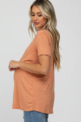 Salmon V-Neck Short Sleeve Maternity Top