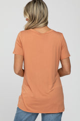 Salmon V-Neck Short Sleeve Maternity Top