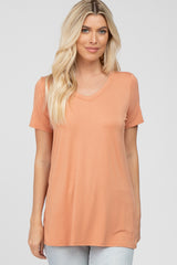 Salmon V-Neck Short Sleeve Top