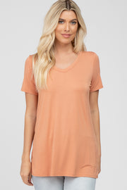 Salmon V-Neck Short Sleeve Top