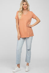 Salmon V-Neck Short Sleeve Top