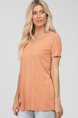 Salmon V-Neck Short Sleeve Top