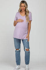 Lavender V-Neck Short Sleeve Maternity Top