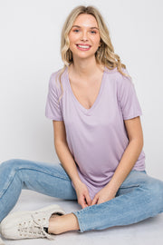 Lavender V-Neck Short Sleeve Top