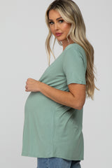 Mint Green V-Neck Short Sleeve Maternity Top