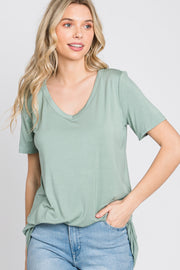 Mint Green V-Neck Short Sleeve Top