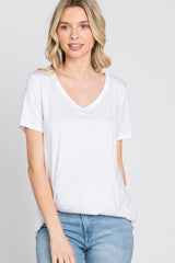 White V-Neck Short Sleeve Top