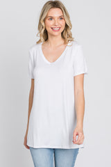 White V-Neck Short Sleeve Top