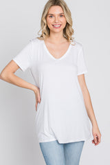 White V-Neck Short Sleeve Top