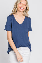 Blue V-Neck Short Sleeve Top