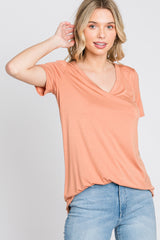 Peach V-Neck Short Sleeve Top