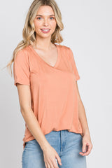 Peach V-Neck Short Sleeve Top