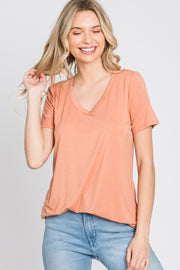 Peach V-Neck Short Sleeve Top